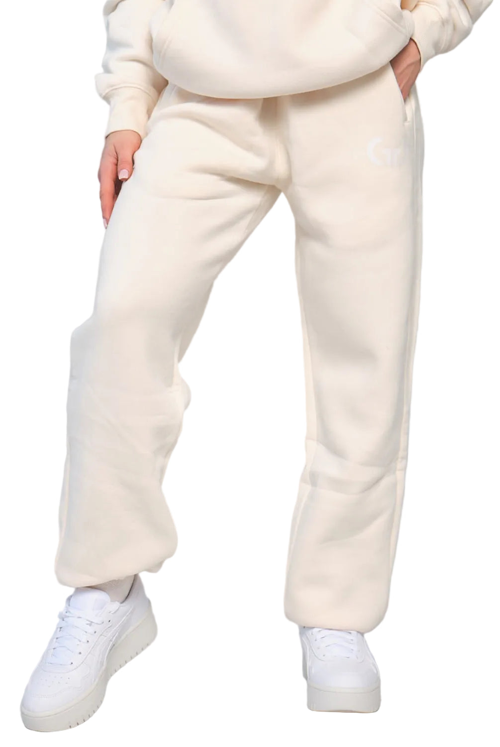 Trackpant for Women in Cream – Tapered Leg, Adjustable Waistband, Soft Breathable Fabric for Comfort & Style
