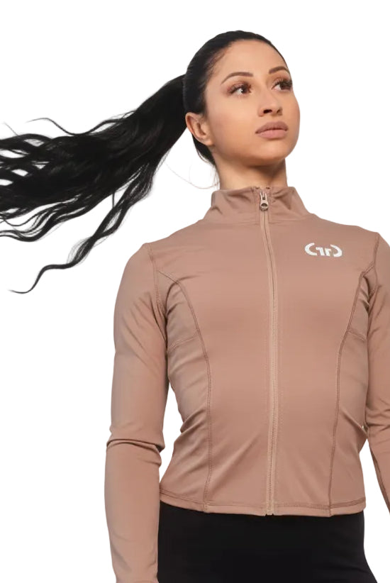 Women’s Athleisure Jacket in Brown – Stylish Performance Layer with Zippered Pockets & Adjustable Cuffs - Get Things Done Jacket