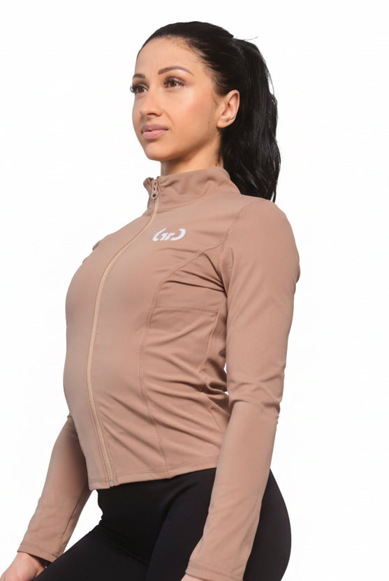 Women’s Athleisure Jacket in Brown – Stylish Performance Layer with Zippered Pockets & Adjustable Cuffs - Get Things Done Jacket